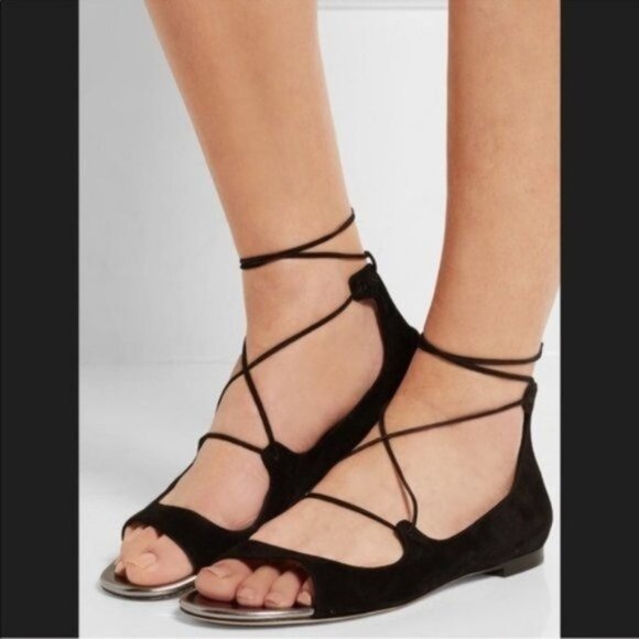 JIMMY CHOO Authentic Vernie Black Lace Up Gladiator Sandals Womens Size 5.5 EUC - Picture 2 of 10